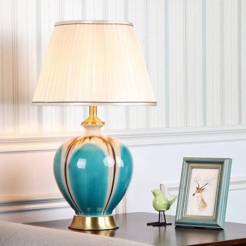 American Style Chinese Ceramic Table Lamp for Bedroom Living Room Study Room Bedside Lamp Soft Modern Simple Table Lamp