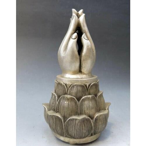 China silver handwork carved beautiful censer buddha hand incense burner Statue