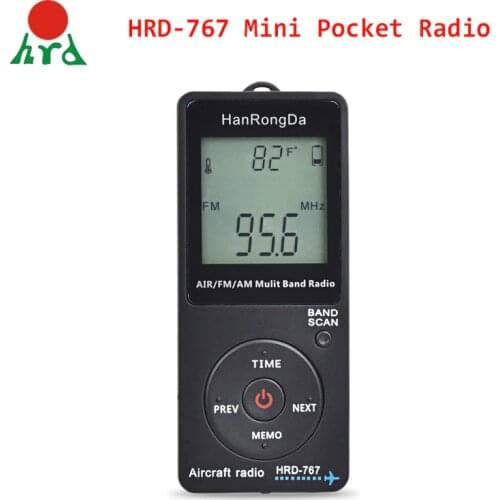 HanRongDa HRD-767 Mini Pocket Radio Aircraft Band Receiver Portable Radio LCD Display Lock Button FM/AM/AIR Radio with Earphone