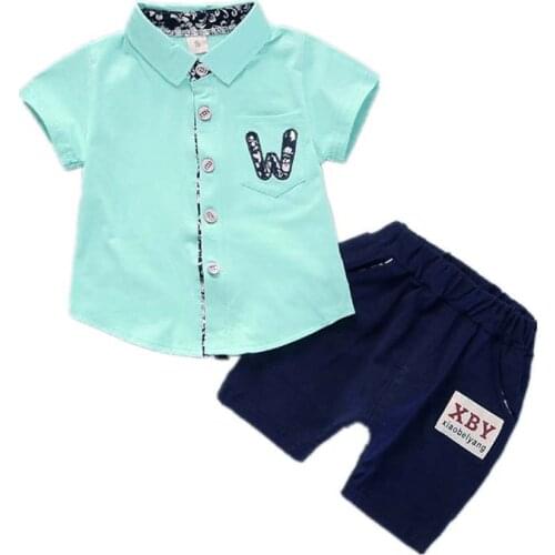 2 Pcs/sets Baby Boy Summer Short Sleeve Clothes Sets Handsome Shirt + Shorts Pants Suits Cotton 0-3Y