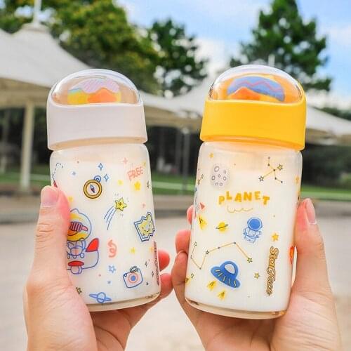 360ml Cartoons Cute Couples Cups Glass Water Bottle Portable Leakproof Student Mug Glass Cup Ins Style Creativity Personality