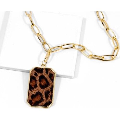 Fashion Women Leopard Print Square Pendant Long Chain Necklace Jewelry Gift