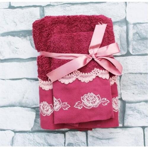 Land Of dowry Leaf Rose 2 Li Towel Set Fuchsia