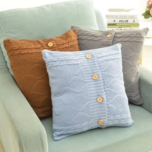 New Knitted Pillowcase 17.71X17.71Inch Square Button Cushion Cover Simple Sofa Woolen