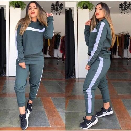 2021 Clothing New Fashion Popite Autumn And Winter Casual Splicing Sports Two-Piece Set Women