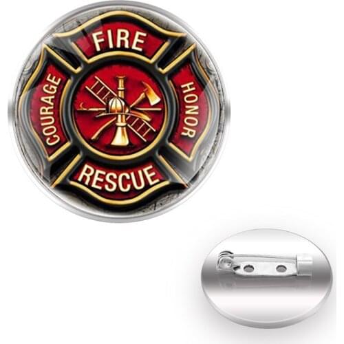 New Arrival Fire Department Design Brooches Collar Pin Glass Convex Dome Decoration Accessories BoyFriend Gift Ideas