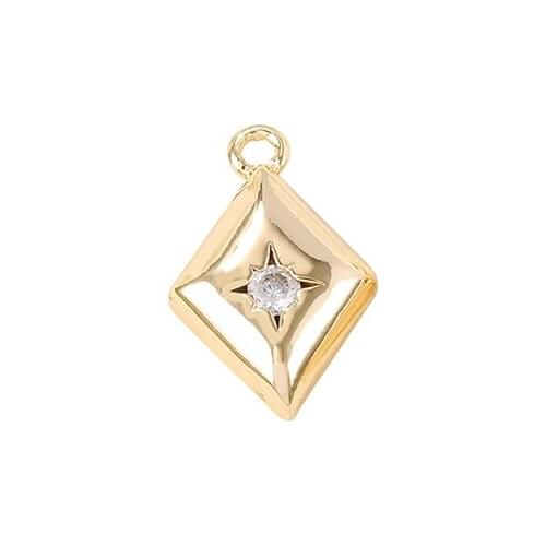 Factory Wholesale Gold Color Brass And Zircon Rhombus Charms Pendants Necklace And Bracelet Earring Diy Jewelry Accessories