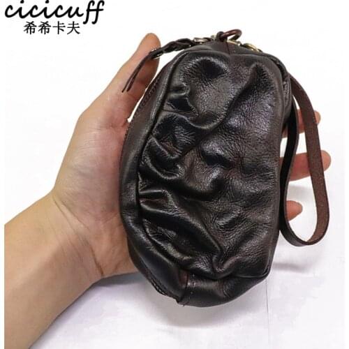 Original Leather Coin Purse Short Wallet for Men Wrinkle Design Mini Wristlet Handbag Women Vintage Zipper Card Holder Money Bag