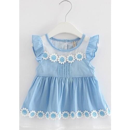 Baby Girl Dress Birthday Dress Sunflowers Appliques Puff Sleeve Infant Princess Dress Baby Girls Clothes For Kids 2 Color 0-2T