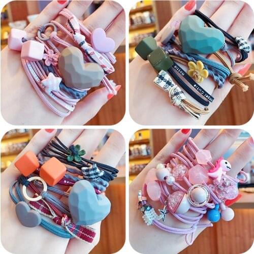 8 Pcs/Bag Children Cute Candy Dinosaur Love Elastic Hair Bands Girls Lovely Acrylic Scrunchies Rubber Bands Kid Hair Accessories