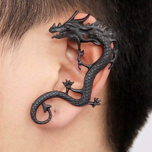 DoreenBeads Ear Cuff Clip On Stud Wrap Earrings For Left Ear silver color Dragon 62mm(2 4/8") x 56mm(2 2/8"), 2 PCs
