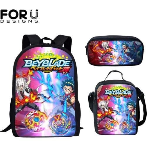 FORUDESIGNS School Bags For Teenager Boys Cartoon Beyblade Burst Print Kid Childern Student Backpack With Lunch Bags Set Daypack