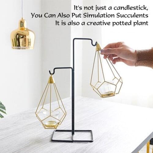 Nordic Handicrafts Geometric Iron Candlestick Metal Candle Holders Wedding Party Candle Stand Hollow Tealight Candle Holders