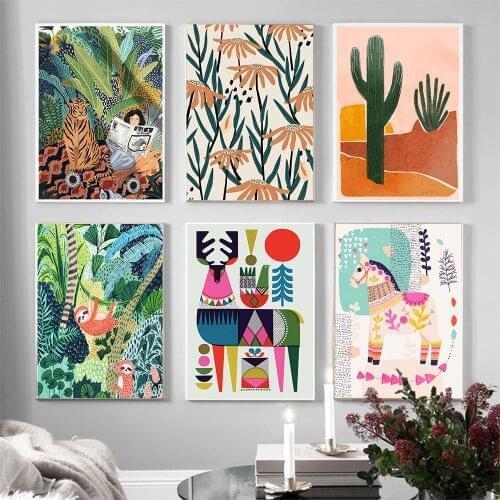 Modern Abstract Colorful Animal Plant Canvas Painting Poster Nordic Picture Decoration Wall Pictures For Living Room Home Decor