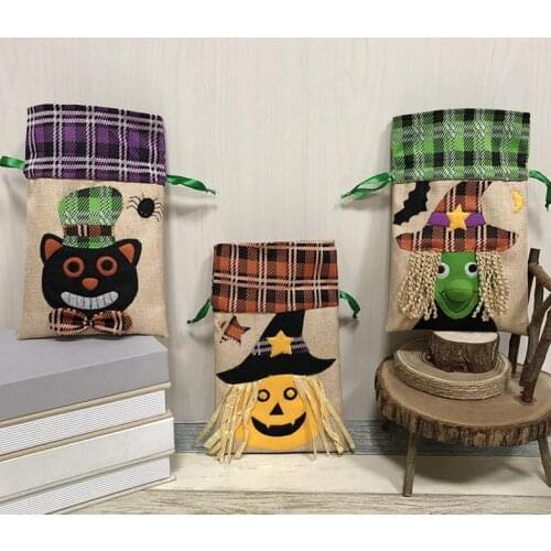 Halloween Candy Bags Beam Port Drawstring Treat Bags Sack Party Kids Gift Pouch Trick or Treat Party Witch Pumpkin Cat Decor Bag