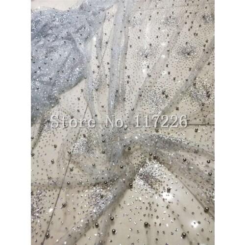 Sparkly glitter french net lace fabric glued glitter african Tulle lace JRB-32617 for women party dress