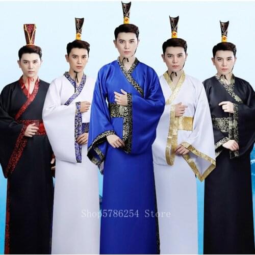 Traditional Chinese Costume Men Folk Dance Clothes Adult Han Dynasty Swordsman Hanfu Dress Oriental New Year Clothes Stage Wear