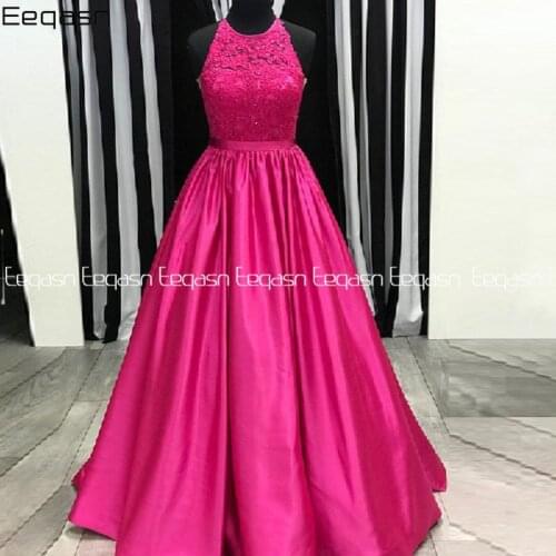 Real Photo Prom Dress Halter Satin Evening Gown A Line Lace Appliques Top Graduation Dresses Formal Gowns robe de gala