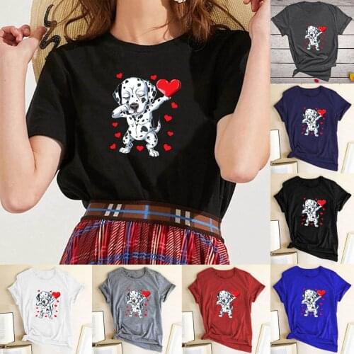XS-4XL Cartoon animal T-shirt coat Women Men Heart Dog Print O-Neck T-shirt Top Short Sleeve Casual Loose Blouse kurzarm tees T5