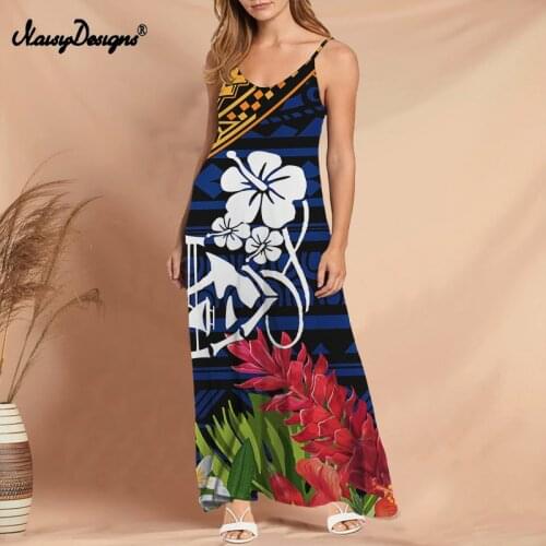 Noisydesigns Plus Size 4XL Women Long Dress Casual Sleeveless Off Shoulder Hawaiian Samoan Polynesian Tribal Print Hot Dropship