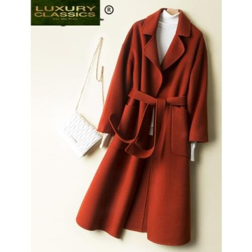 Coat Winter 100% Wool Women Autumn Clothes 2021 Korean Elegant Long Woolen Jacket Belt Ladies Casaco Feminino Hiver 7590