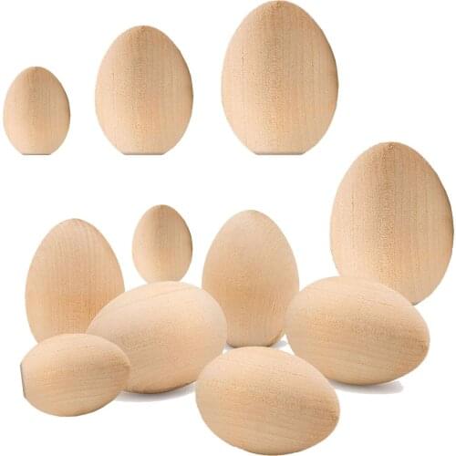 10pcs Natural Wood Simulation Eggs Manual Graffiti Painted Exercise DIY Creative Easter Egg Children Early Educational Toy