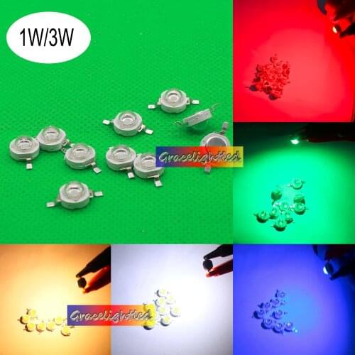 100pcs 3W watt Warm White Cold White 10000-15000K Royal Blue Blue Red Green Deep Red 660nm High Power led chip