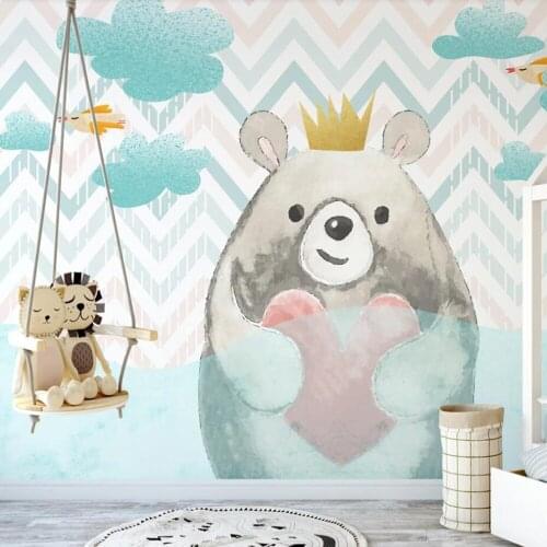 Milofi custom 3D wallpaper mural cloud love little bear children background wall living room bedroom decoration painting wallpap