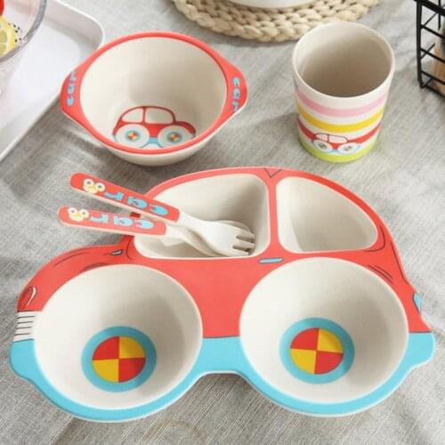 Infants Dishes Plate Solid Feeding Dinnerware Set Cute Cartoon Car Kids Food Container Placemat Bowl Shape Tableware Colorful