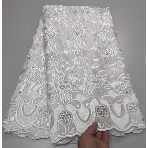 White African Nigerian 100% Cotton Lace Fabric 2021 High Quality French Punch Net Lace Fabrics With Diamond Dress 5 Yards A736