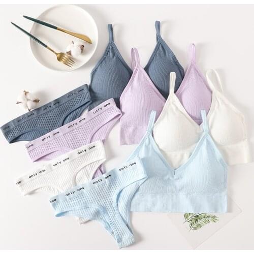 Women Bra Panties Set Sexy G-String Push Up Active Bra Sport Crop Top Female Lingerie Set Seamless Underwear Thongs Set Fitness