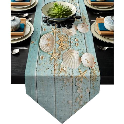 Wooden Board Shells Starfish Table Runners Tablecloths Vintage Wedding Party Table Runner Small Stain Resistant Dresser Scarf