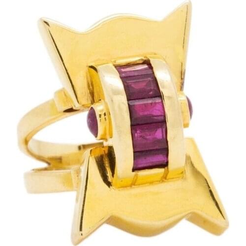 FDLK Retro Jewelry Women Yellow Gold Ruby Ring Unique Styling Mens Wedding Party Ring Size 5 6 7 8 9 10 11 12