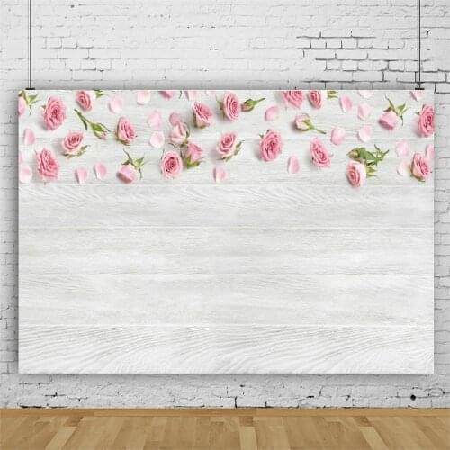 Planks Backdrop Silver Gray Board and Pink Brilliant Flowers Photography Background Holiday Celebration Photo Booth Studio Decor