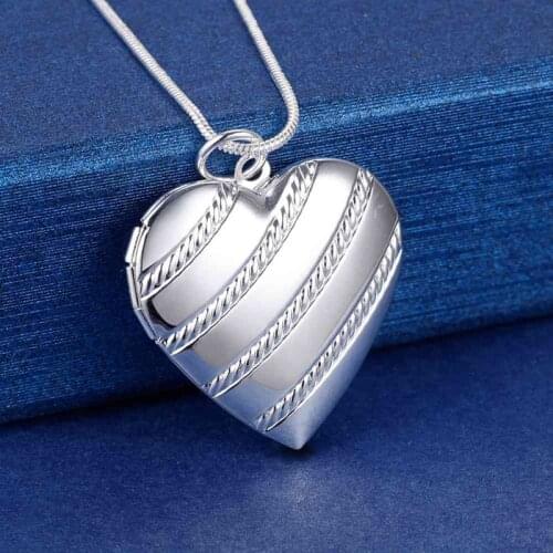 Hot 925 Sterling Silver Necklace for woman 18 inches Heart photo frame Pendant Fashion trend party Jewelry girl Christmas Gifts