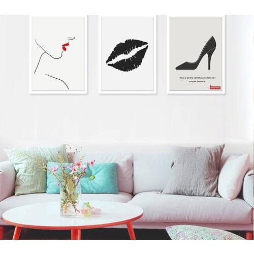 Canvas Painting Sexy Girl Lips High Heeled Abstract Nordic Canvas Painting Poster Print Wall Art Living Room Picture Home Decor