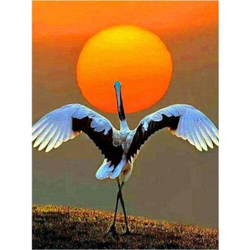 Sunset Scenery Embroidery Mosaic Birds Crane Diamond Painting Kits Beads Picture Wall Paper Rhinestones Drawing Christmas Gift