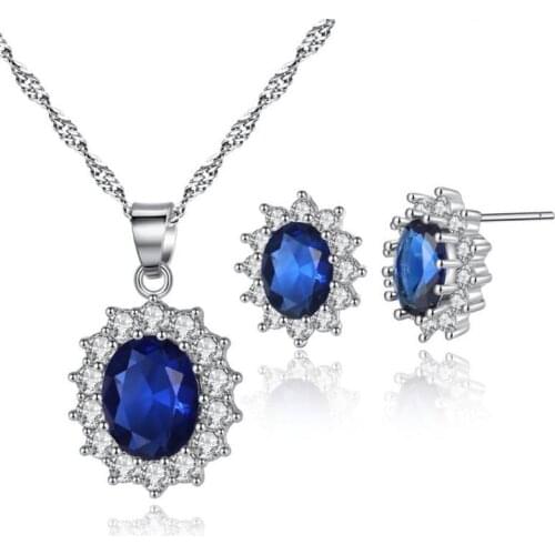 KOFSAC New Fashion 925 Silver Blue Crystal Princess Jewelry Sets For Women Christmas Gifts Micro-Inlay CZ Earrings Necklaces Set
