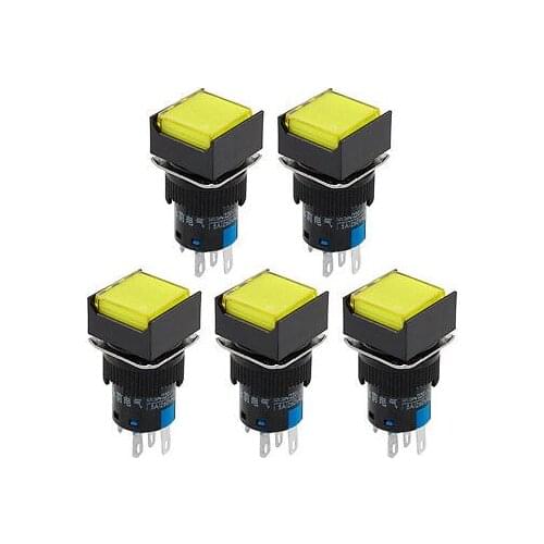 DC 24V Yellow Light 5P Latching Panel Mount Squared Push Button Switches