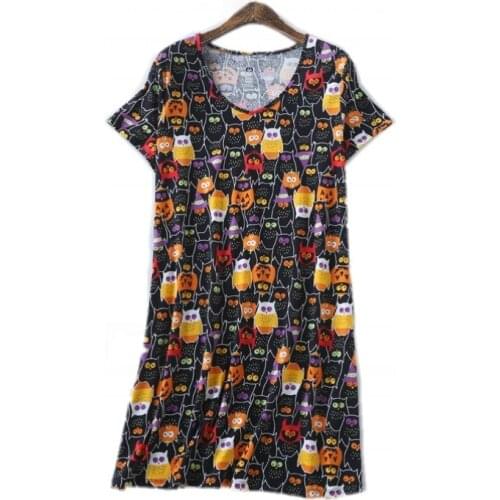 2021 Summer Female Casual Loosen Black nighty dress Ladies 100% Cotton Nightgown Women Short Sleeve Round collar sleepshirt XXXL