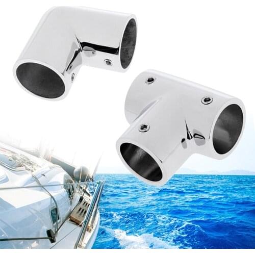 Boat Hand Rail Fitting 2 Pcs 90 Degree Elbow & 2 Pcs Tee 316 Marine Stainless Steel 1 Inch Round Hole Inner Diameter