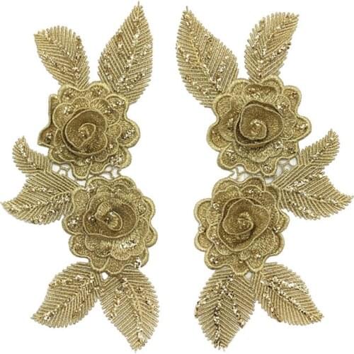 Sewing golden embroidery flower Patches for clothes Retro vintage iron on patches floral appliques for clothing