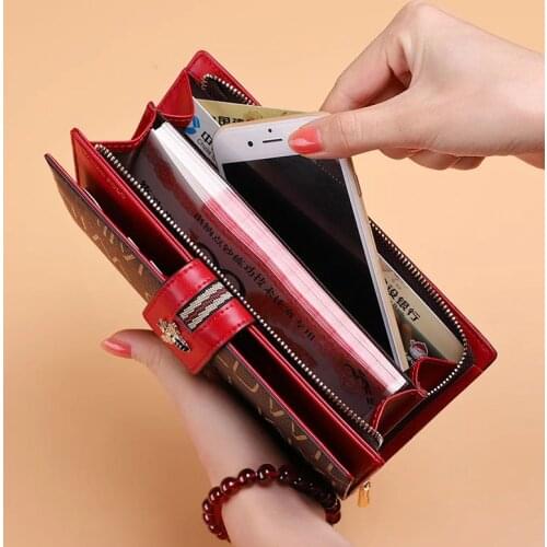New Fashion leather womens wallet long anti-theft brush zipper button Coin Purse multi card seat large capacity womens handbag