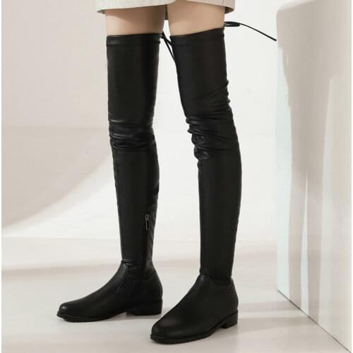 New Autumn Fashion Women Long Boots Comfy Flat with Black Over the Knee Boots Round Toe Zip Concise Flocking Winter Women Shoes