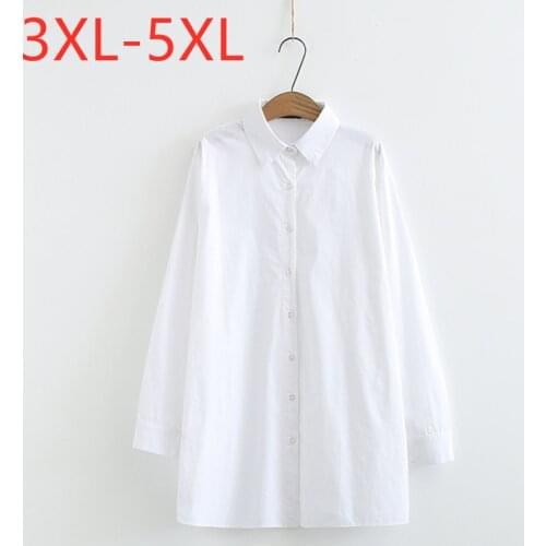 New 2021 Ladies Spring Autumn Plus Size Tops For Women Blouse Large Long Sleeve Loose Button Cotton White Long Shirt 3XL 4XL 5XL