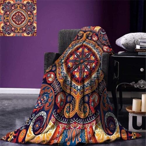 Paisley Throw Arabic Style Ornamental Rug Pattern Inspired Design with Flowers and Leaves Warm Microfiber Blanket