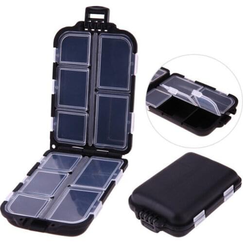 10 Compartments Mini Fishing Tackle Box Plastic Fishing Lure Bait Hook Lead Sinker Square Storage Box Outdoor Fishing Tool
