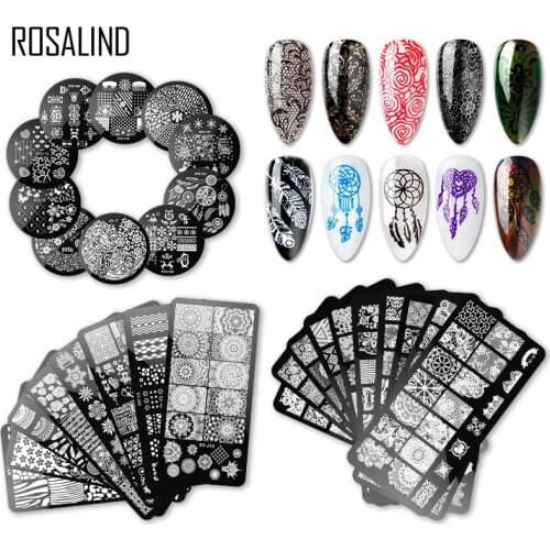 ROSALIND Nail Template Stamping Plates For Nail Polish Nail Art Design Stamper Cap Scraper with Flowers DIY Manicure Tools