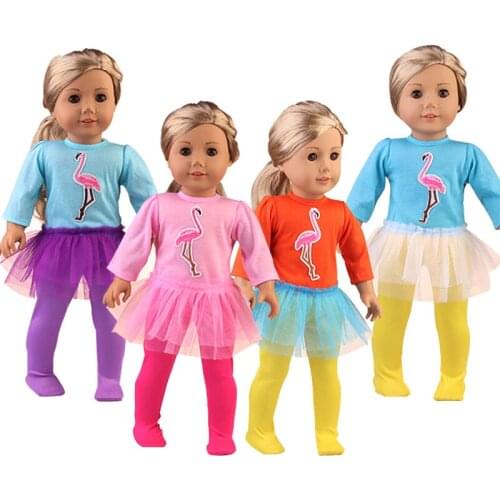 FashionNew Doll Dress +Long Socks 4 Colors Flamingos Doll Clothes For 43 Cm Born Baby Doll Toys For Our Generation Accessories