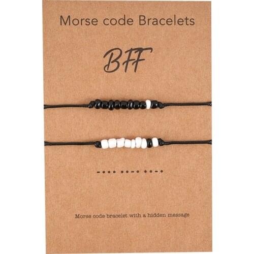 Adjustable Morse Code Bracelet Women Men Creative bohemian Handmade Braided Black white bead Rope Bracelet Couple Jewelry